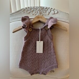 🐇 Baby 0~3 Mth Knit Dusty Rose Ruffle Knit Bubble Onesie Jamie Kay NWT